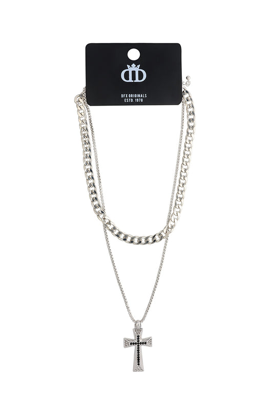 Parker Cross Layered Necklace _ 163392 _ Silver