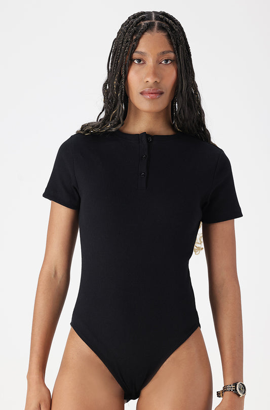 GLORIA RIB HENLEY BODYSUIT _ 163625 _ Black