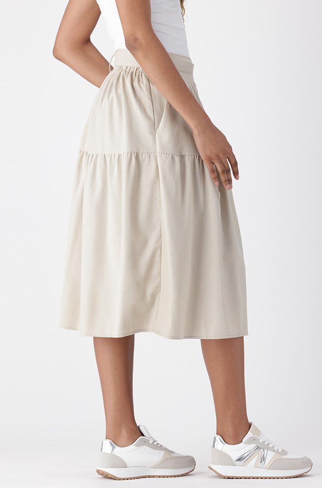ALESSIA BELTED LINEN BLEND SKIRT _ 164489 _ Natural