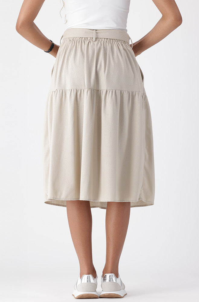 ALESSIA BELTED LINEN BLEND SKIRT _ 164489 _ Natural