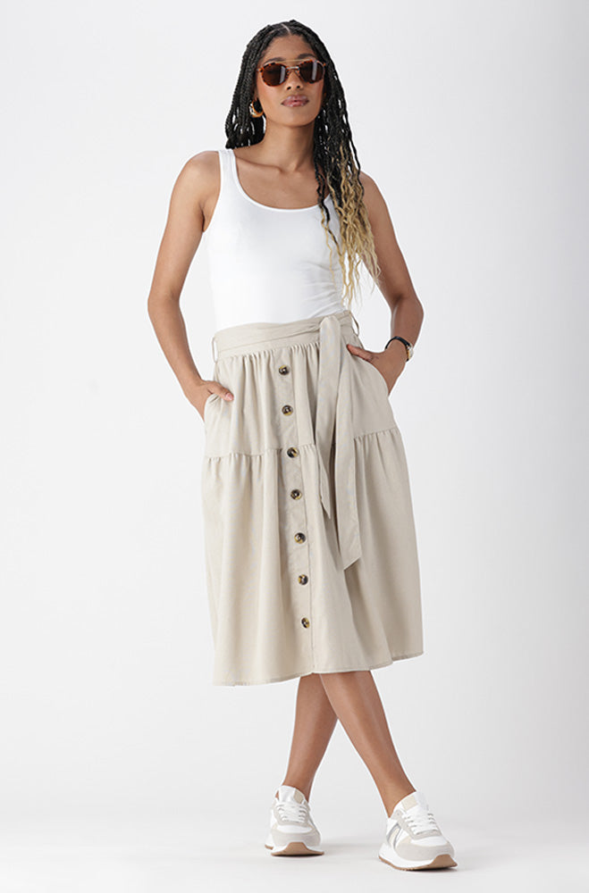 ALESSIA BELTED LINEN BLEND SKIRT _ 164489 _ Natural
