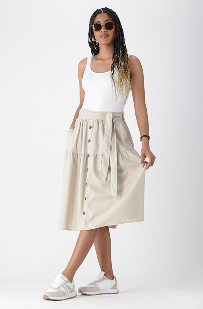 ALESSIA BELTED LINEN BLEND SKIRT _ 164489 _ Natural
