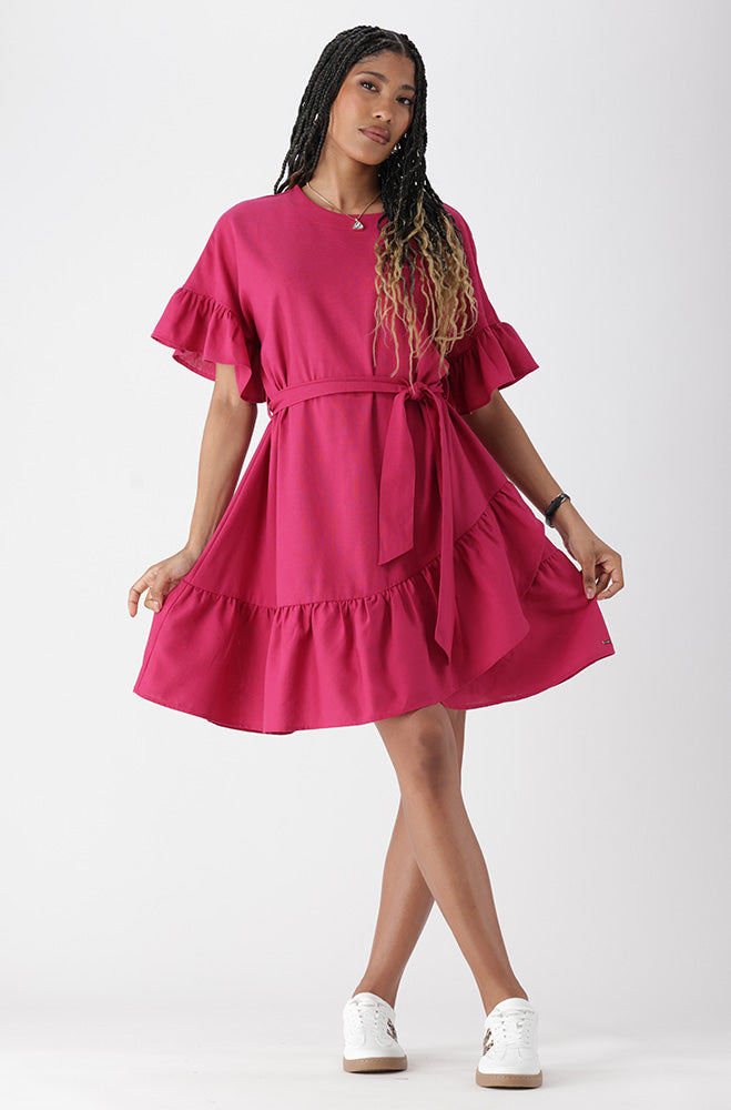 TRACY BELTED LINEN BLEND DRESS _ 165157 _ Pink