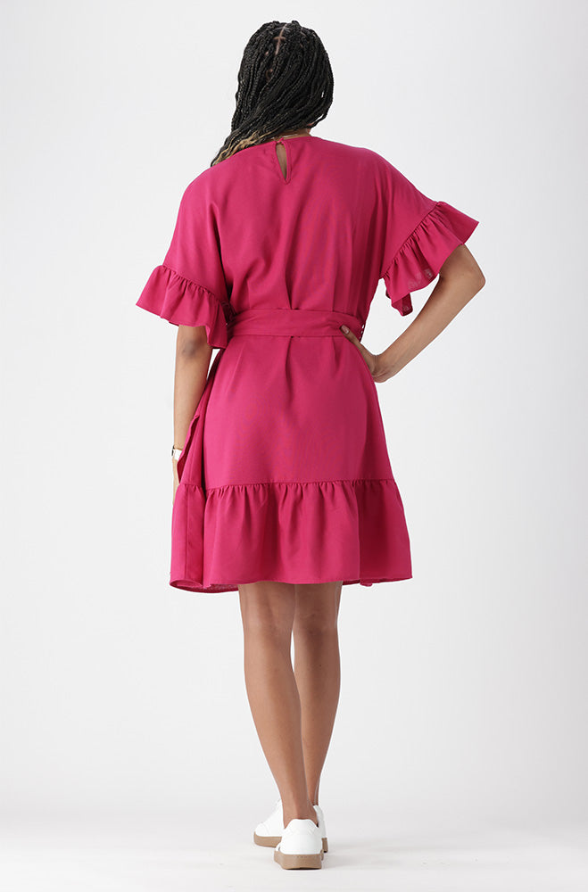 TRACY BELTED LINEN BLEND DRESS _ 165157 _ Pink
