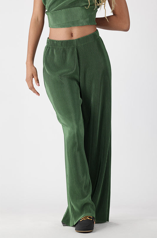 Cari Plisse Wideleg Pants _ 165253 _ Green