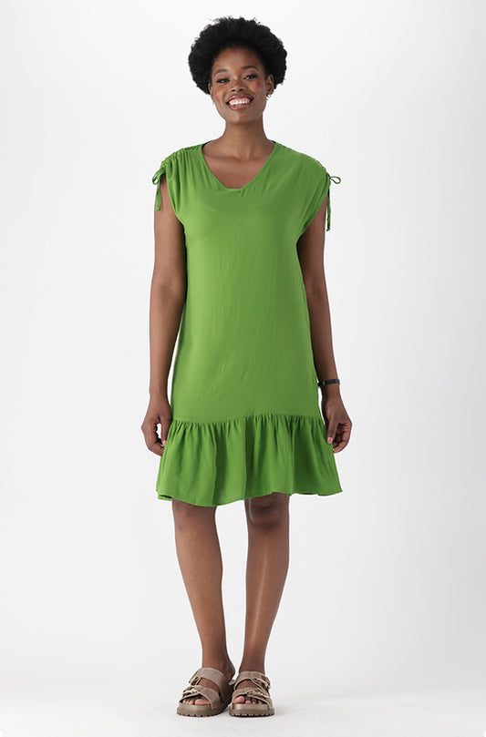 NICOLE SHOULDER TIE TIERED DRESS  _ 168222 _ Green