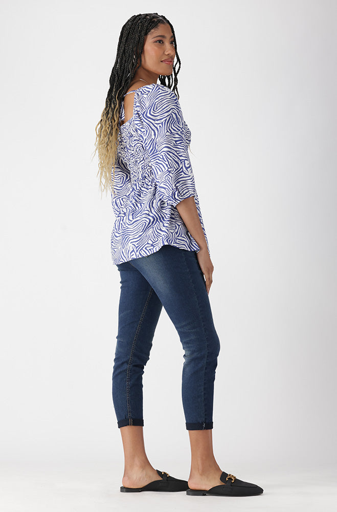 Jasmine Printed Peasant Top _ 168460 _ Blue