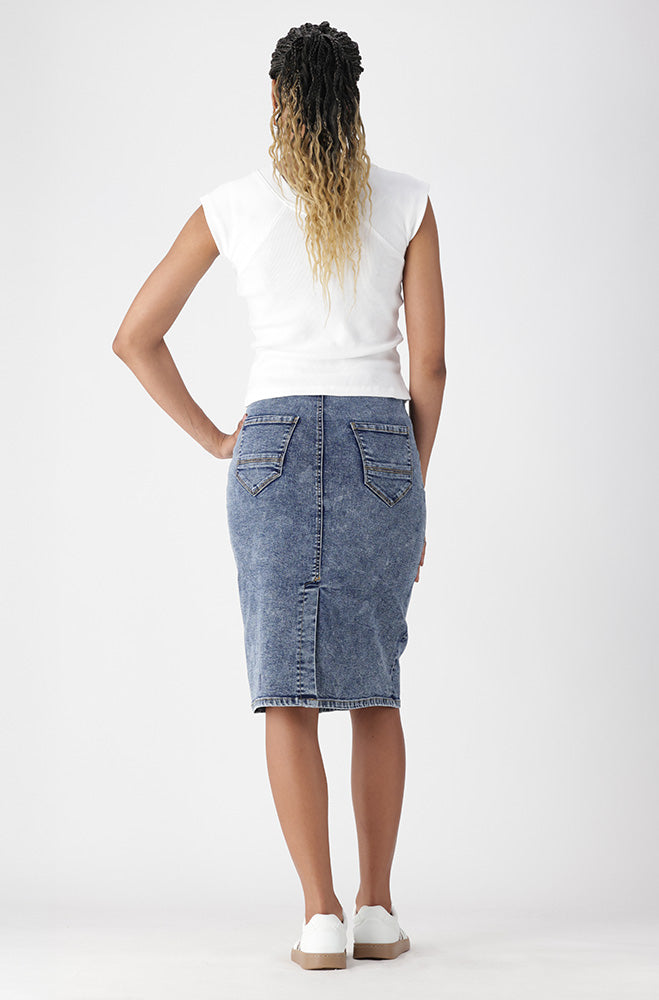 Jenny Tube Denim Skirt Mock Slit _ 169965 _ Mid Wash