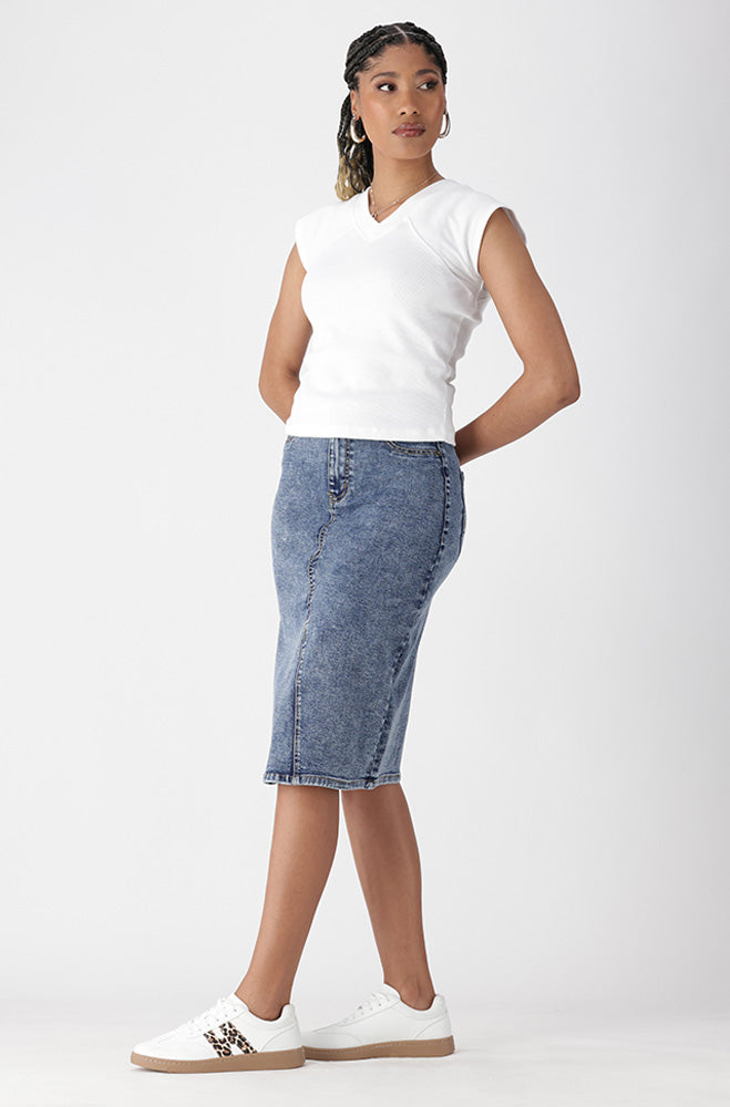 Jenny Tube Denim Skirt Mock Slit _ 169965 _ Mid Wash