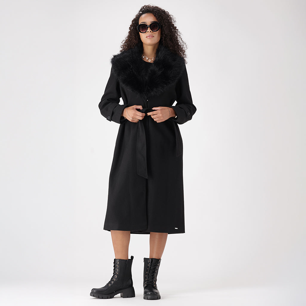 LISA FAUX FUR COLLAR MELTON COAT – Dunns
