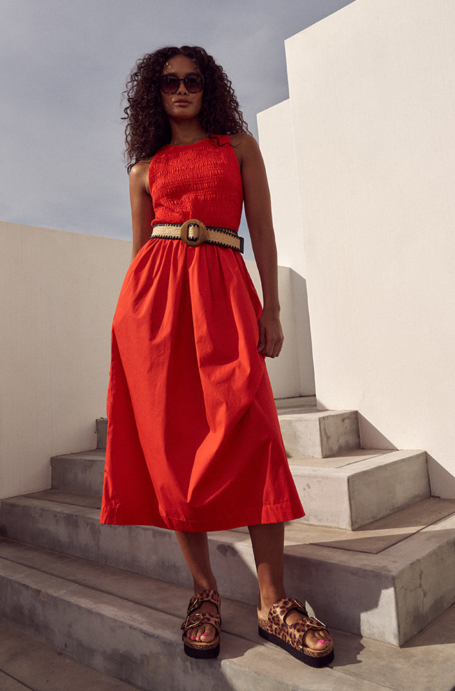 RAY SHIRRED COMBO DRESS