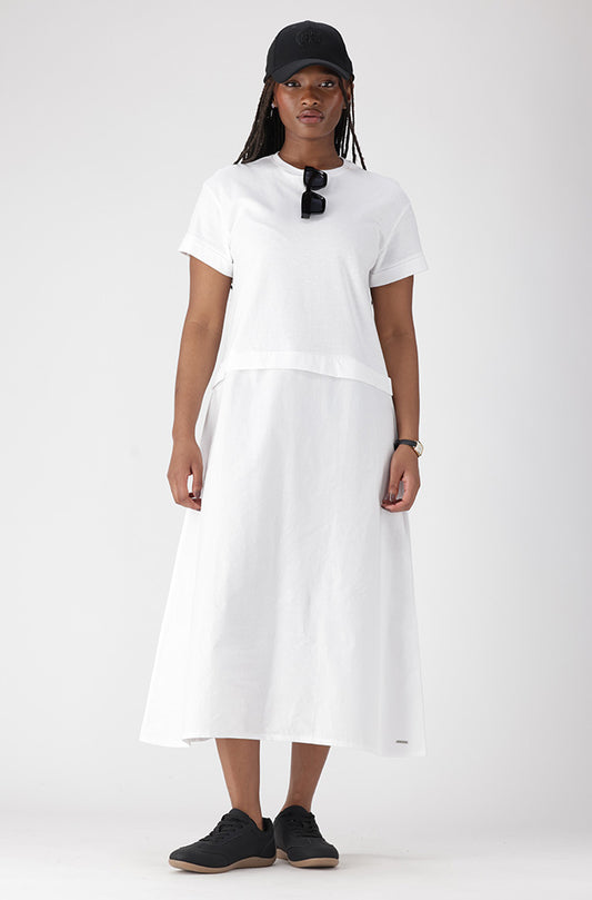 LORA KNIT AND WOVEN COMBO DRESS