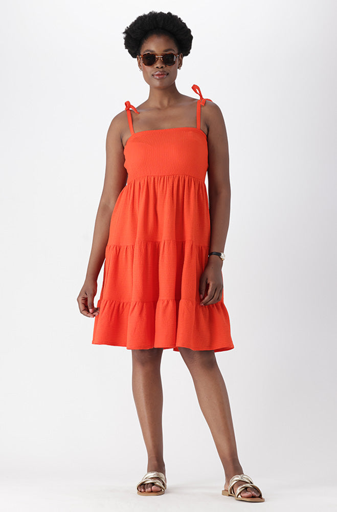 HARLOW TEXTURED SHOULDER TIE DRESS