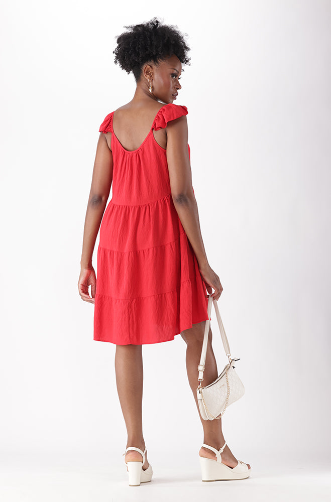 LIRIEN FLUTTER SLEEVE MIDI DRESS