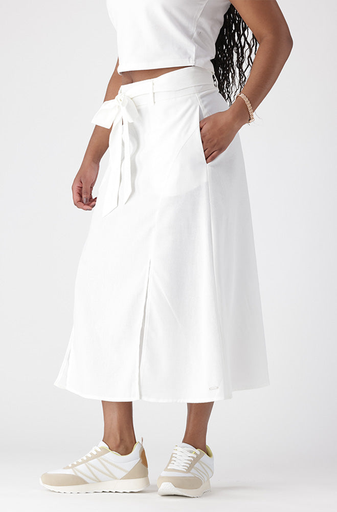 EVELYN BELTED LINEN BLEND SKIRT