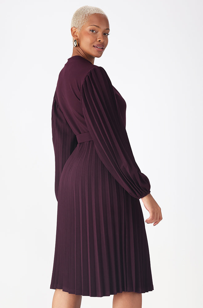 Ladies | Lora Belted Pleat Dress _ 160602 Purple Dresses