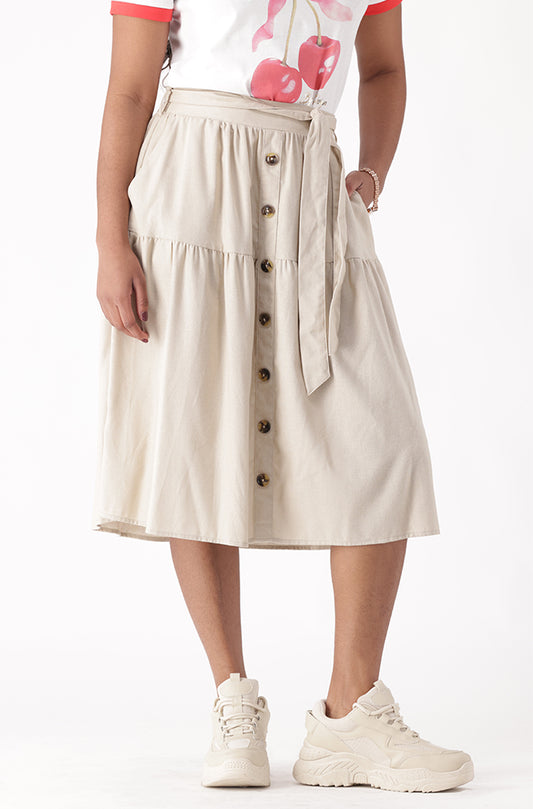 CARY BELTED LINEN BLEND SKIRT