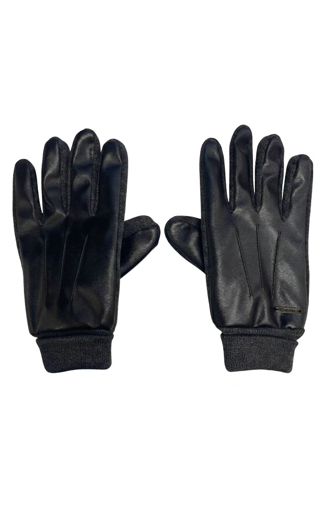 SOHO PU GLOVE AND FISHERMAN BEANIE SET - BLACK