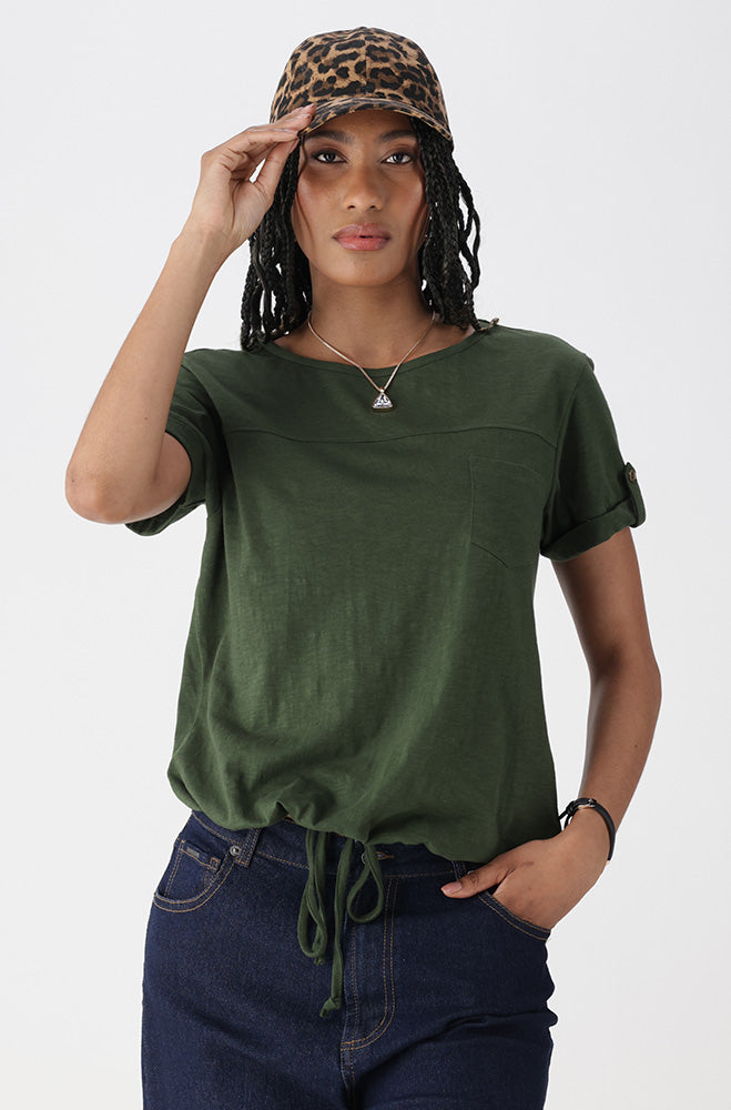 Ladies | Elizabeth Drawcord Tee _ 163407 Fatigue T-shirts