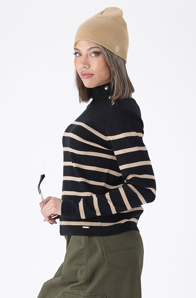 RUE STRIPE BUTTON DETAIL KNIT