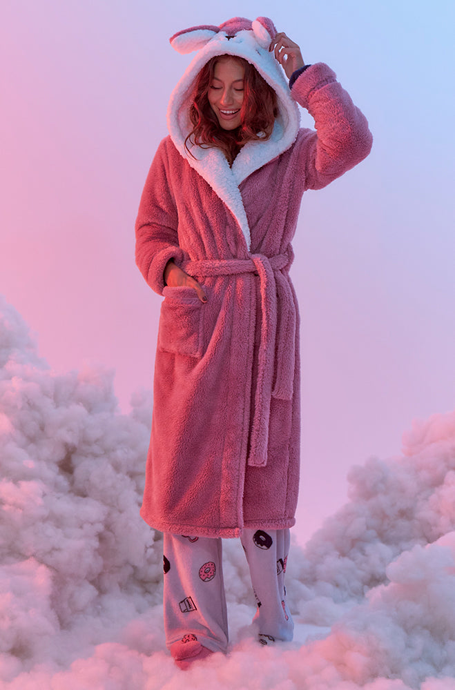 FOXY APPLIQUE HOODED WRAP GOWN