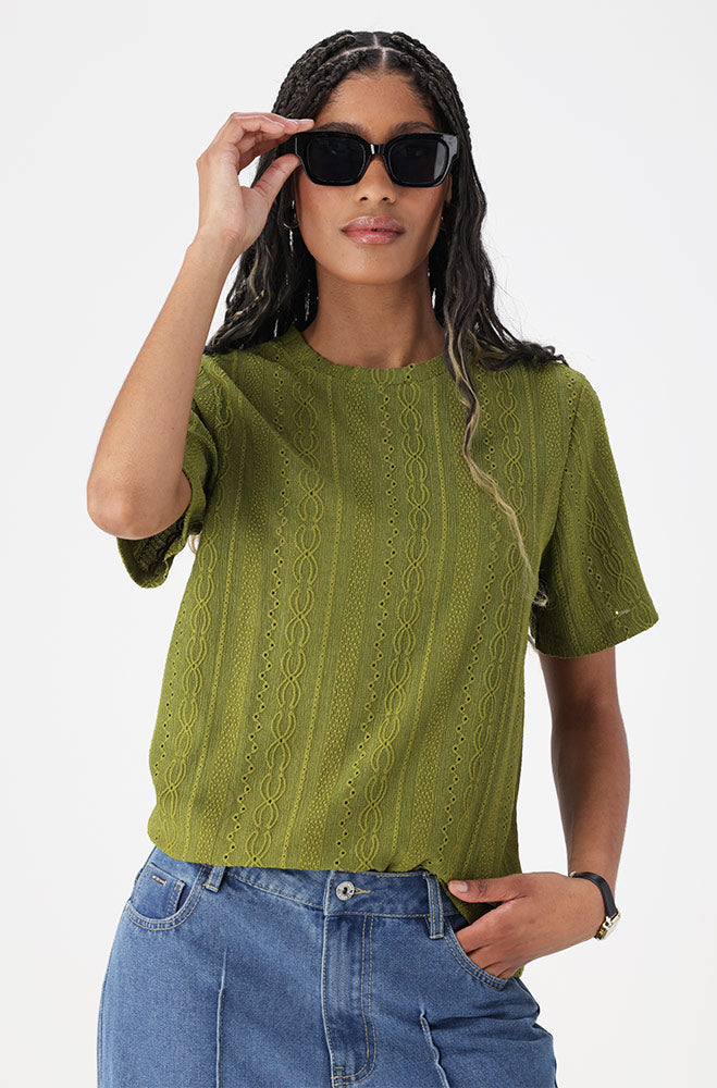Ladies | Channel Textured Top _ 162224 Green T-shirts