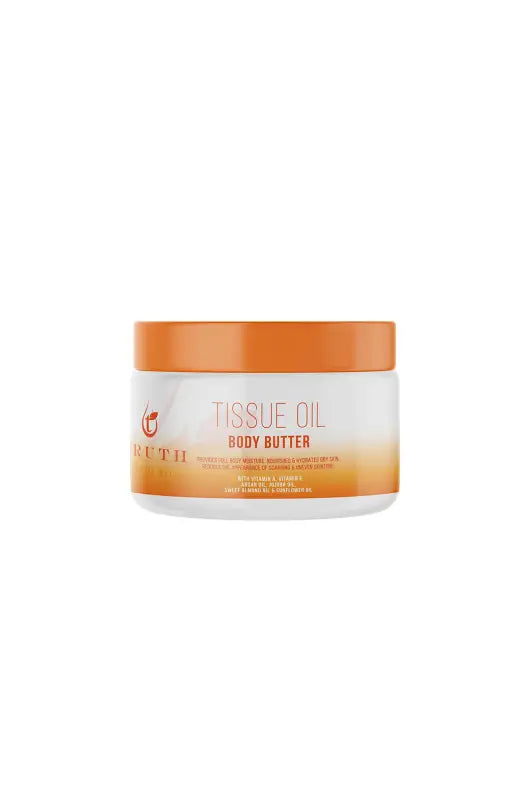 A tub of orange-capped body butter.