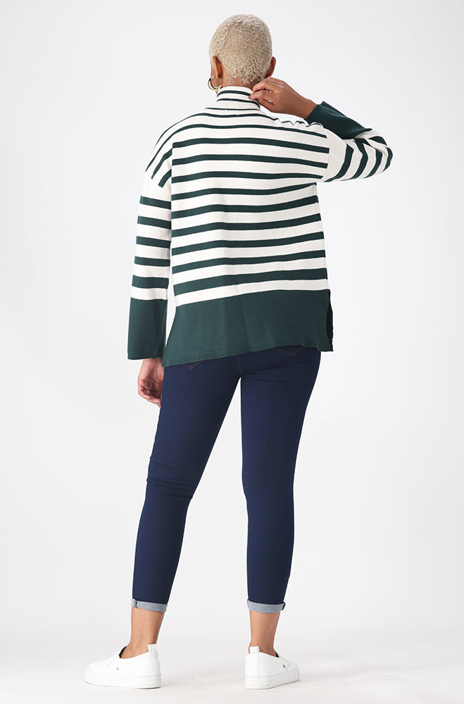 Ladies | Mila Knit Stipe Pull Over _ 162617 Green Sweaters