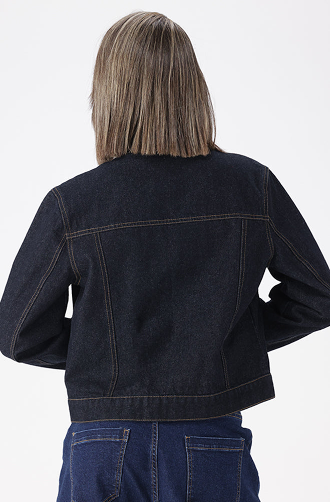 SASHA DENIM COLLARLESS JACKET – Dunns