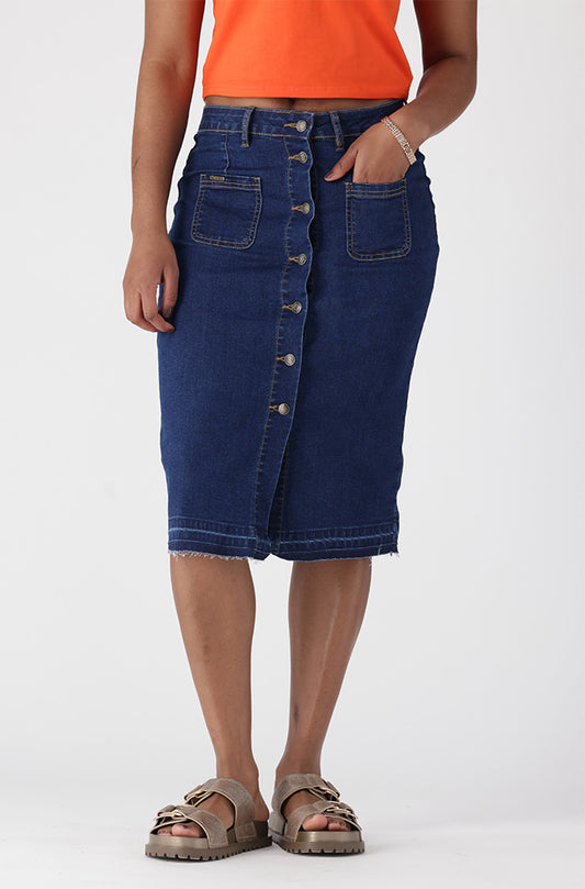 SAYLOR DENIM  BUTTON THROUGH SKIRT