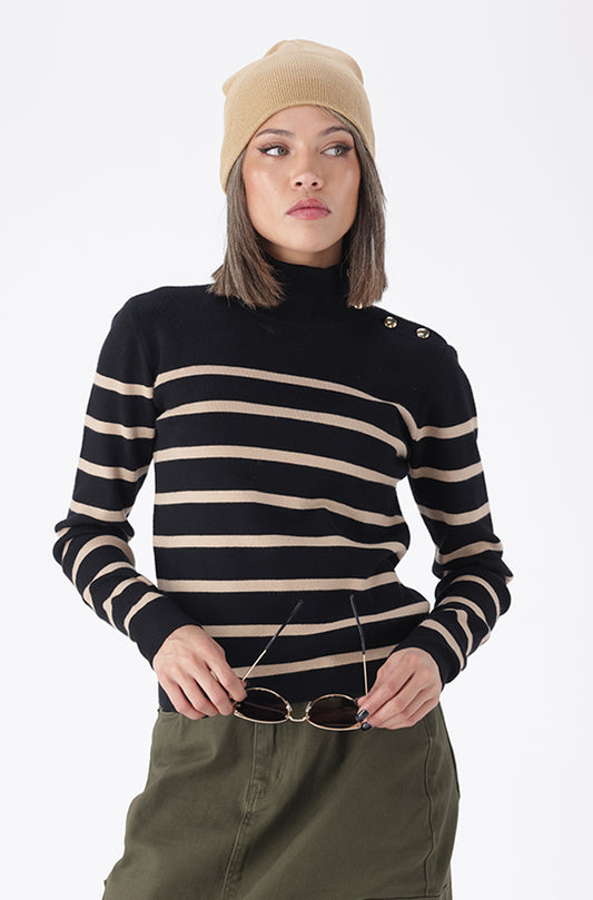 RUE STRIPE BUTTON DETAIL KNIT