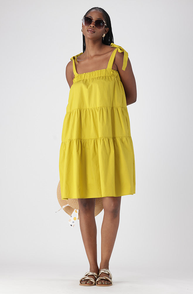 KAVITA SHOULDER TIE TIERED DRESS