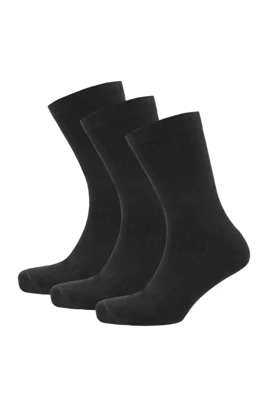 Three pairs of black crew socks.