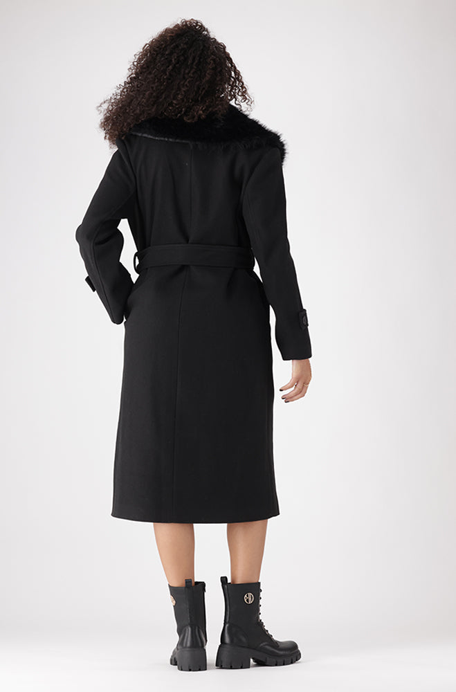 LISA FAUX FUR COLLAR MELTON COAT