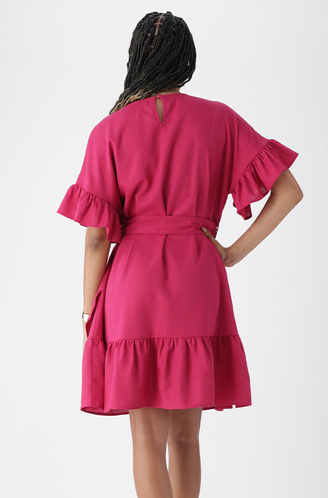 Ladies | Tracy Belted Linen Blend Dress _ 165157 Pink Dresses