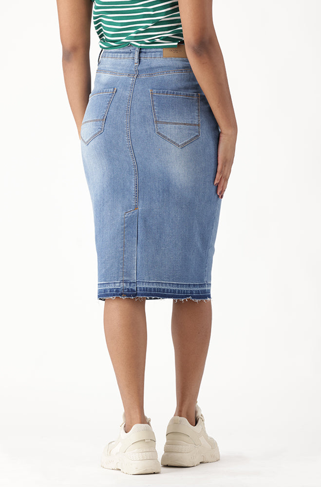 CARI DENIM UNCLIPPED HEM SKIRT