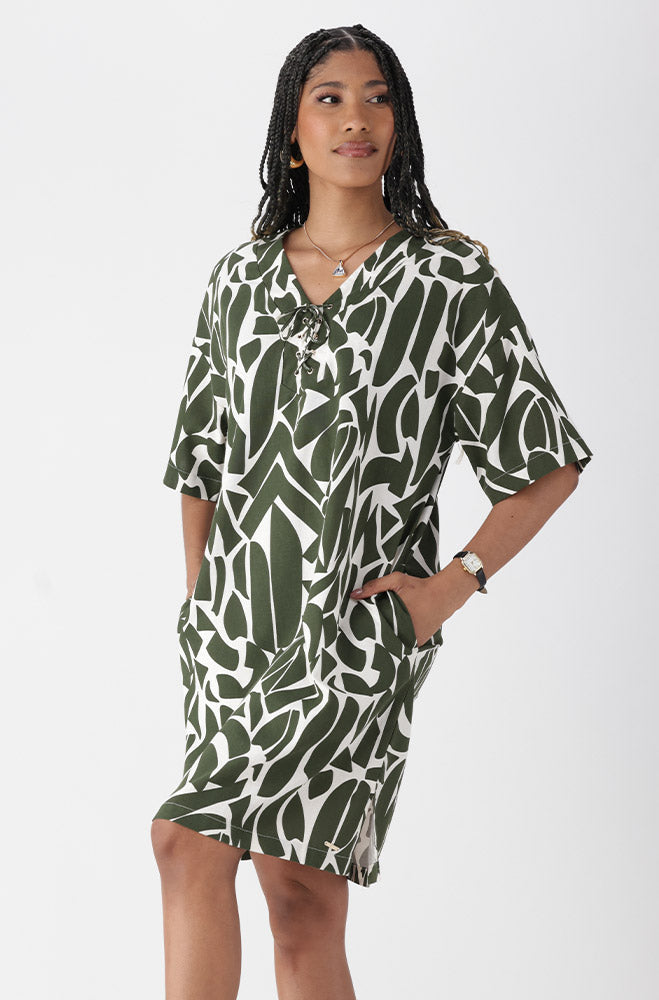 Ladies | Amy Tie Detail Linen Dress _ 164620 Fatigue Dresses