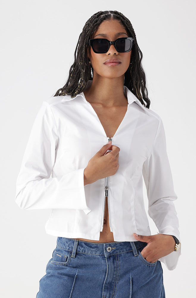 Ladies | Lilly Zip Detail Shirt _ 162888 White Shirts