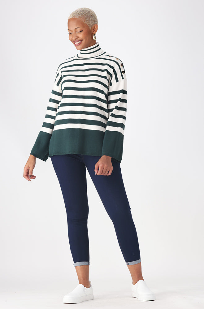 Ladies | Mila Knit Stipe Pull Over _ 162617 Green Sweaters