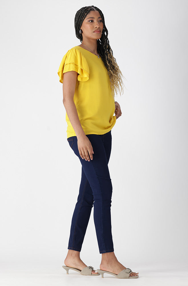 Ladies | Nikki Flutter Sleeve Top _ 162103 Ocre Blouses