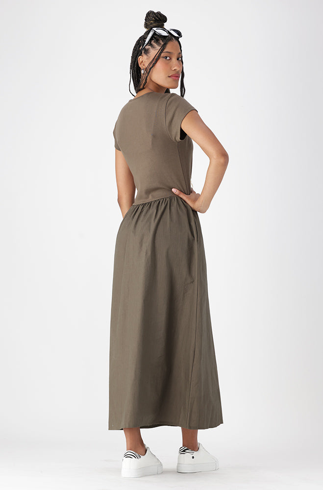 Ladies | Lora Knit and Woven Combo Dress _ 162680 Fatigue Dresses