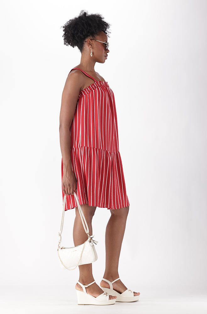 DAISY TIERED FRILL FRONT MIDI DRESS