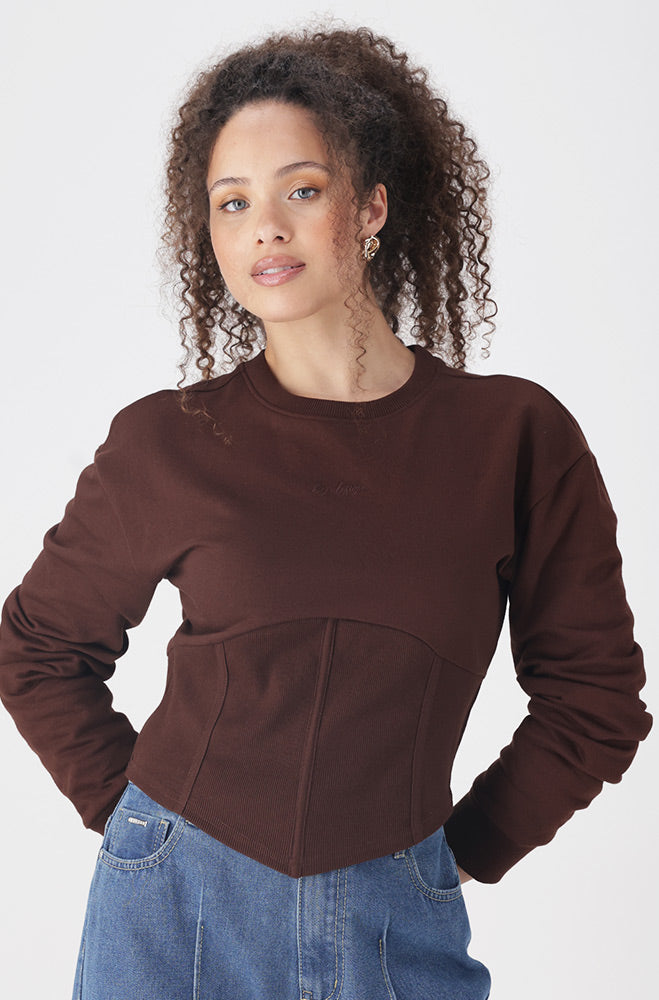 Ladies | Vida Fleece Corset Style Top _ 156556 Brown Sweatshirts