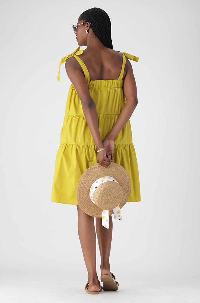 KAVITA SHOULDER TIE TIERED DRESS