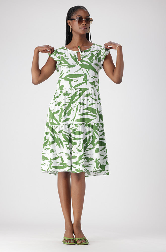KIARA TIE NECK TIERED DRESS