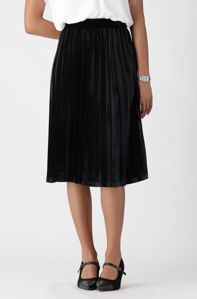 Ladies | Emilia Velour Pleated Midi Skirt _ 157241 Black Skirts