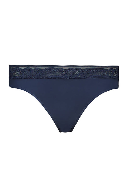 Faye Microfibre/Lace Waist Hipster _ 160536 _ Navy