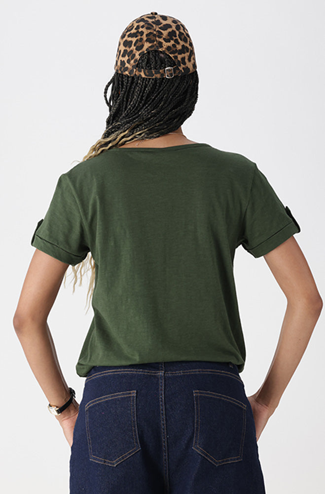 Ladies | Elizabeth Drawcord Tee _ 163407 Fatigue T-shirts
