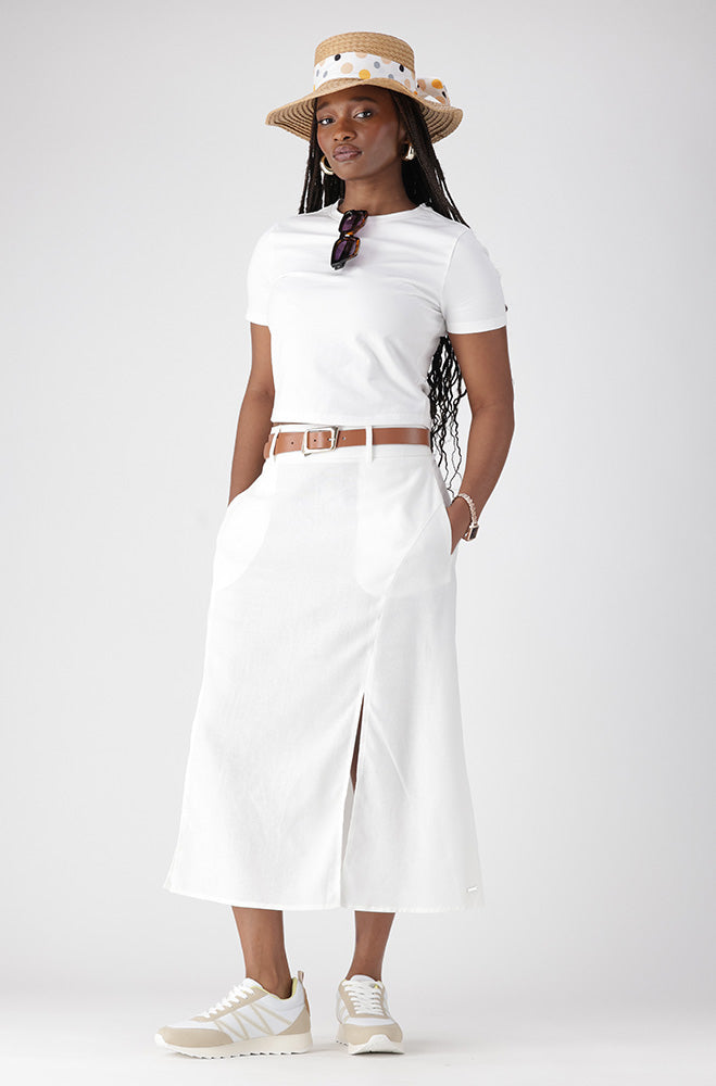 EVELYN BELTED LINEN BLEND SKIRT