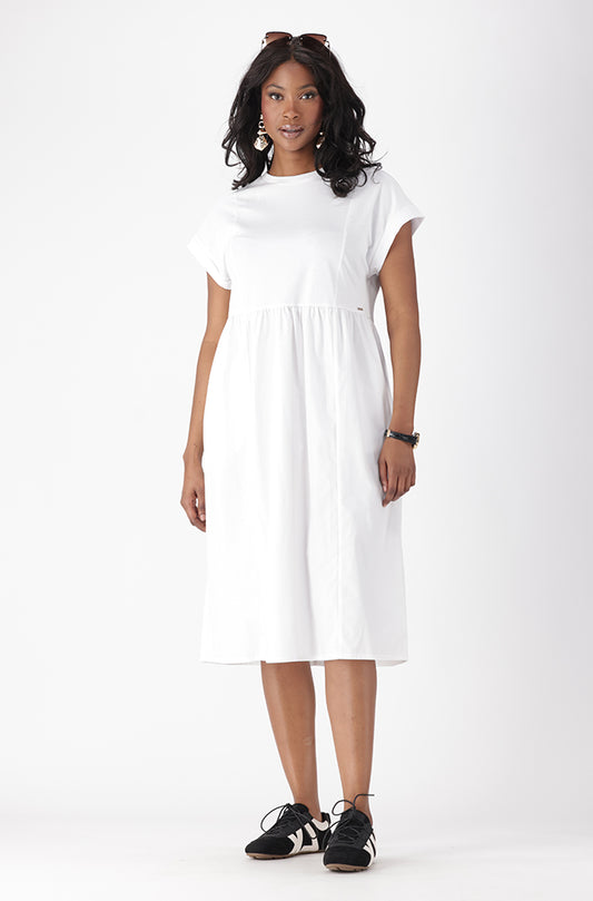 ALLAIRIE KNIT AND WOVEN COMBO DRESS